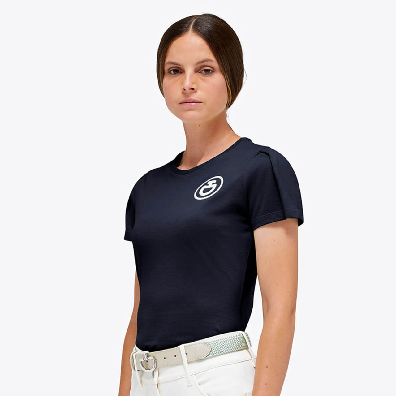 Cavalleria Toscana T-Shirt Damen Cotton Puff Sleeve CR Emblem FS 2023 Kurzarmshirt